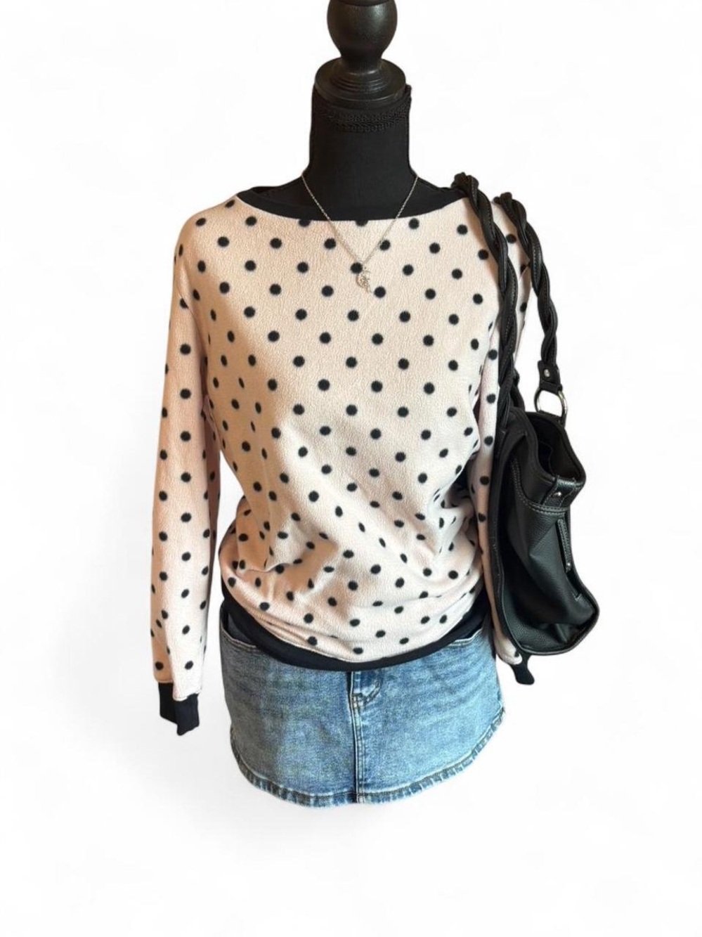Betsey Johnson Light Polka Dot Cozy Sweatshirt, Size Small